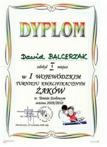 Dyplom dla Dawida Balcerka