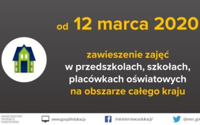 Zawieszenie zajęć w szkole od 12 do 25 marca 2020r.