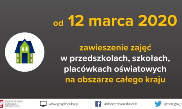 Zawieszenie zajęć w szkole od 12 do 25 marca 2020r.