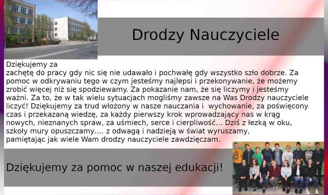 Podziękowania dla nauczycieli od 8a