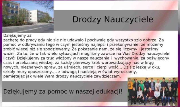Podziękowania dla nauczycieli od 8a
