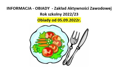 INFORMACJA – obiady na rok szkolny 2022/23