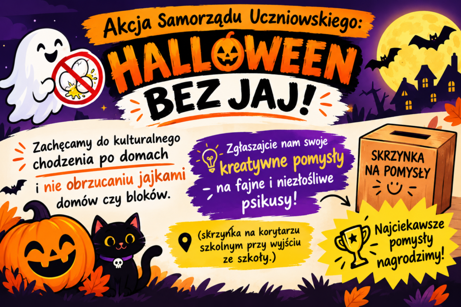 Akcja Samorządu Uczniowskiego: Halloween bez&nbsp;jaj! Baw się dobrze, strasz z&nbsp;klasą i&nbsp;szanuj innych! 